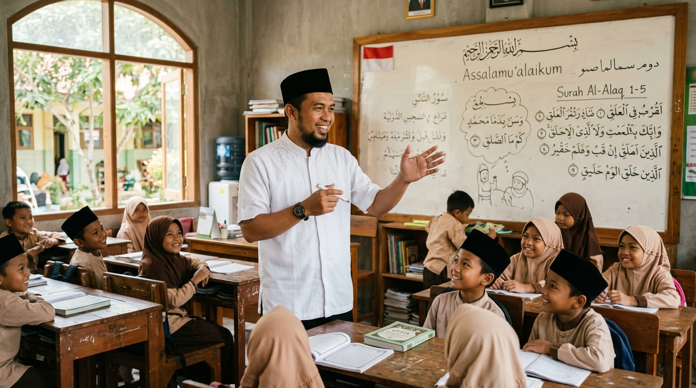 Guru dan Santri Belajar Mengajar di Madrasah
